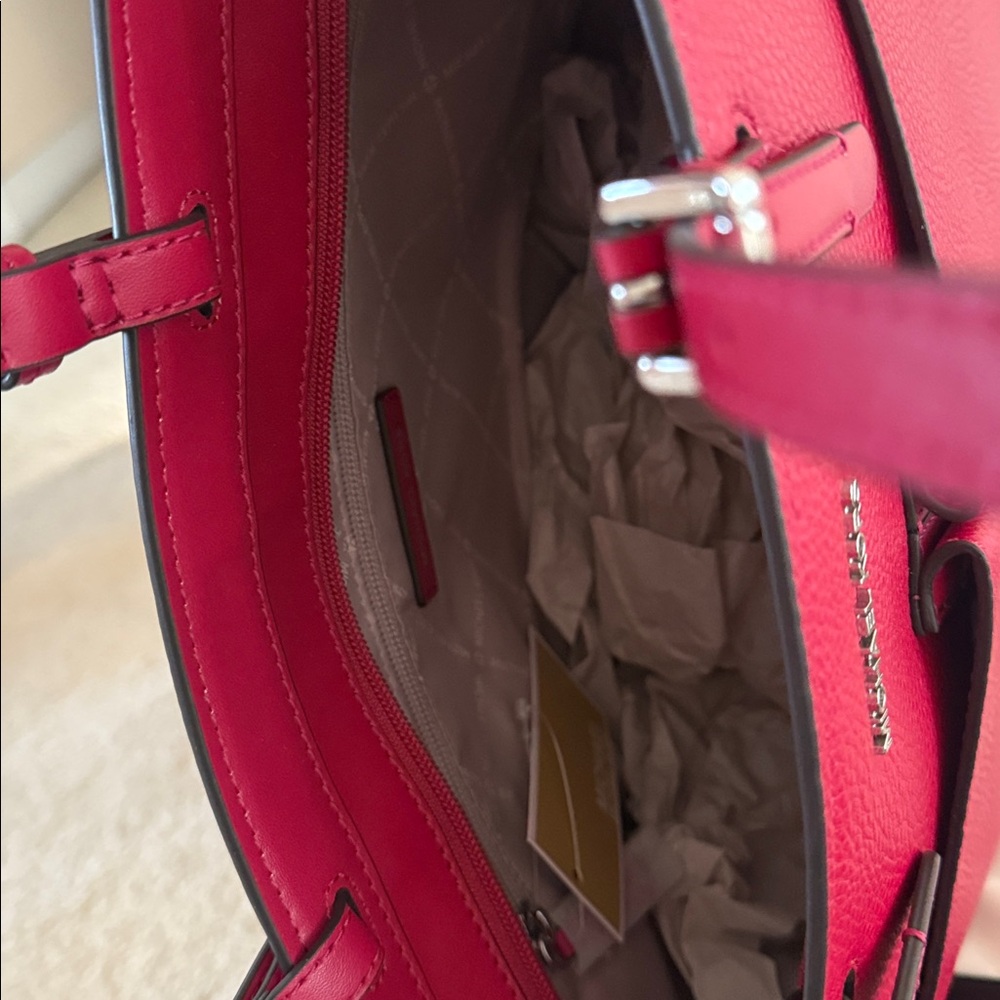 Michael Kors Jet Set Travel Dk Rasberry Leather Tote - Picture 6 of 8
